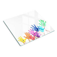 GLASPLATTE 60x52 cm Bemalte Hände - Blau/Weiß, Glas (60/0.4/52cm) - TULUP