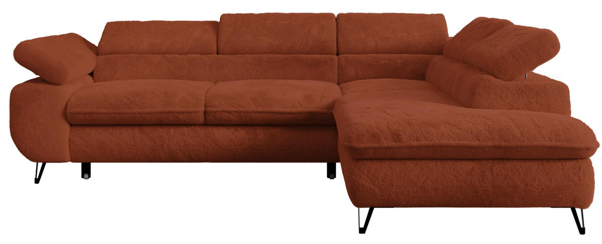 ECKSOFA PETER L Orange Plüsch - Rechts Seite - Schwarz/Orange, Textil/Metall (273/208cm) - MKS