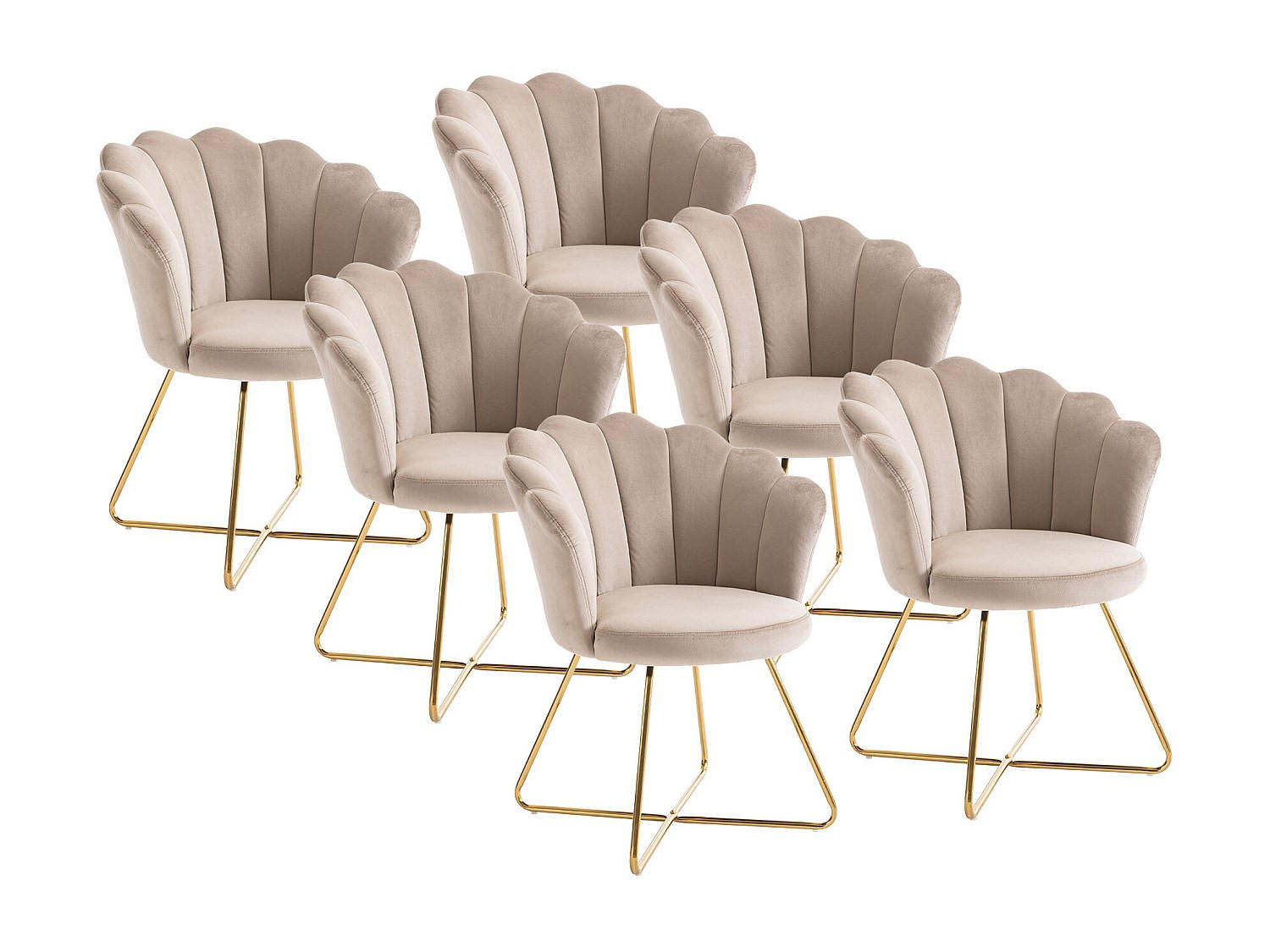 STUHL 6er-Set - Samt & Metall - Beige & Goldfarben - FIORI II - Beige, Textil (69/85.5/64cm) - Vente-Unique