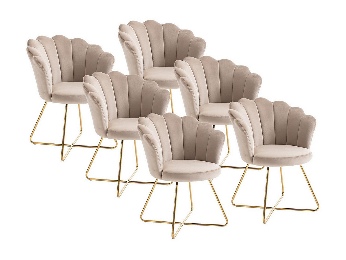 STUHL 6er-Set - Samt & Metall - Beige & Goldfarben - FIORI II - Beige, Textil (69/85.5/64cm) - Vente-Unique