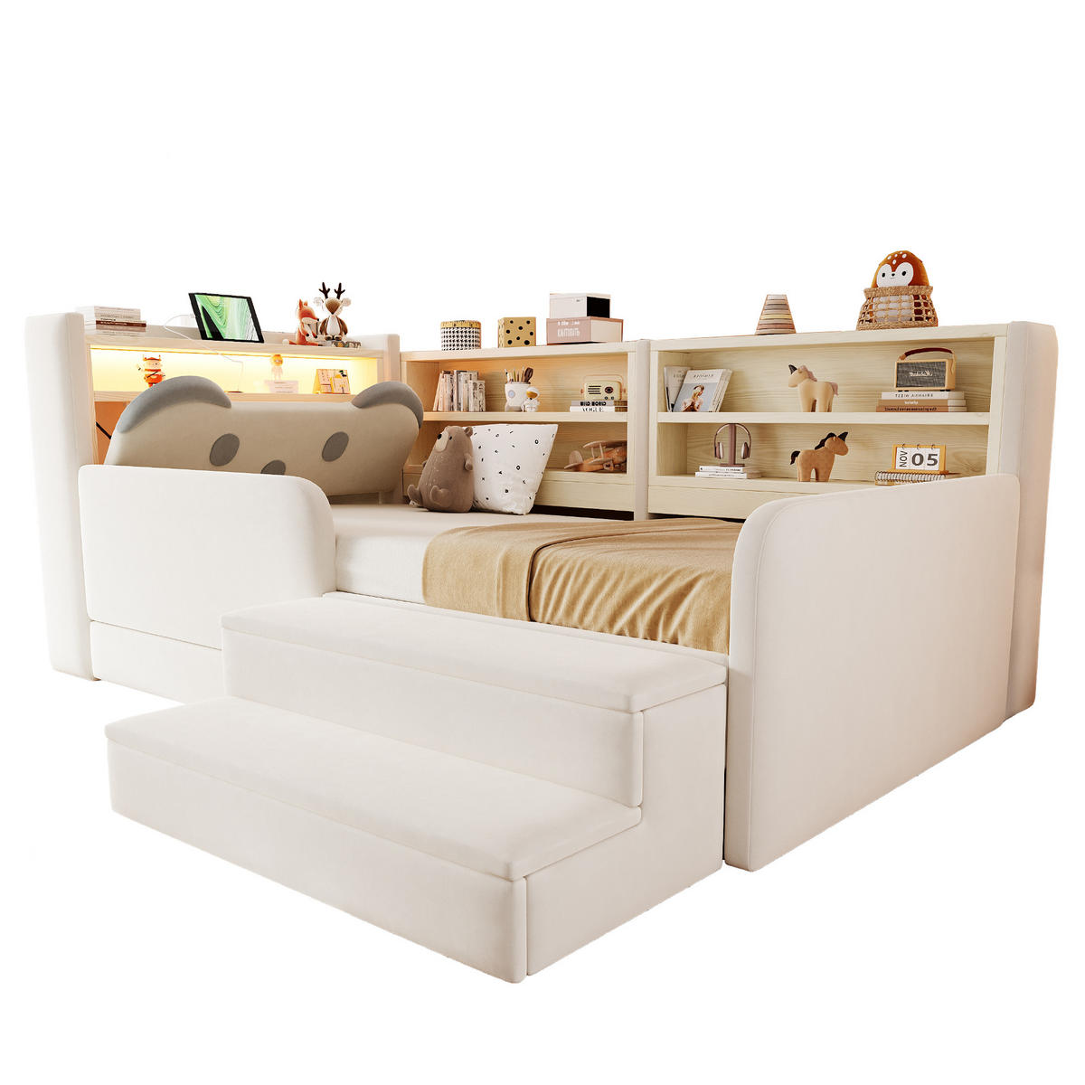 POLSTERBETT 90*200 cm mit LED, USB und Schublade, Beige - Beige, Textil (90/200cm) - FLIEKS