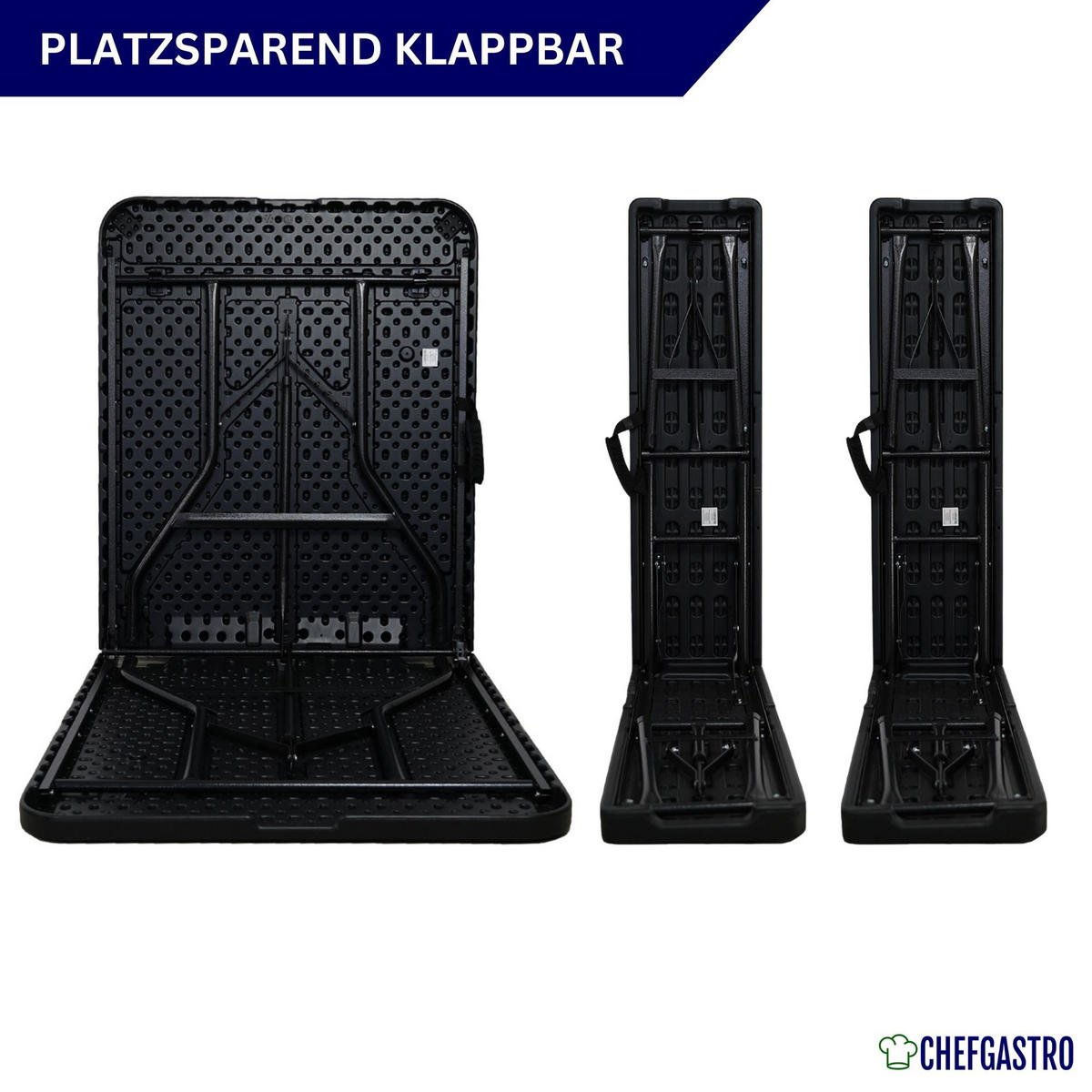 BIERZELTGARNITUR klappbar 180cm 3-teilig 1x Buffettisch 2x Bierbänke Holz Optik Kunststoff - Schwarz, Kunststoff - CHEFGASTRO