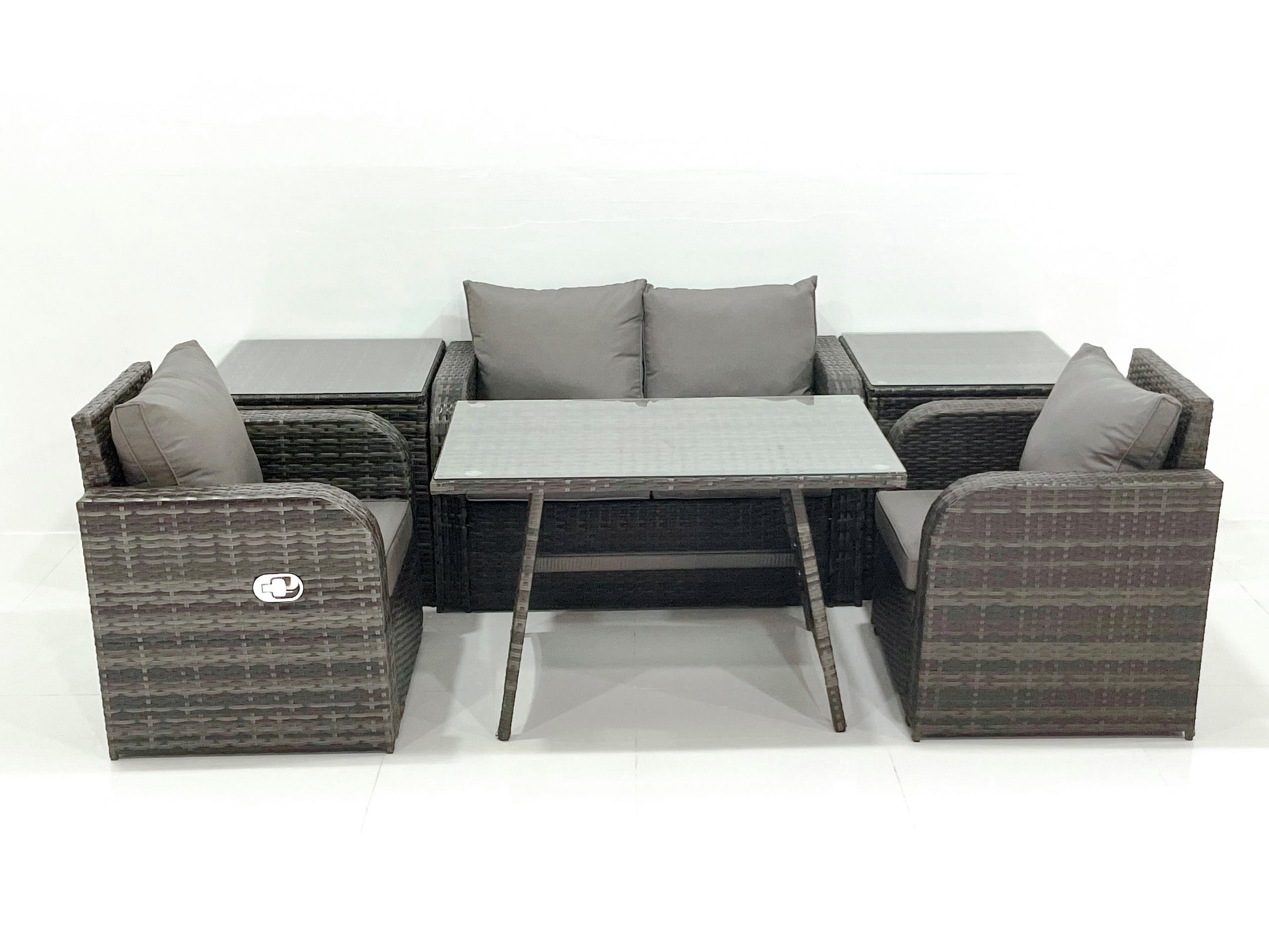 GARTENMÖBEL SET mit COUCHTISCH Polyrattan Dunkelgrau 4-Sitzer - Dunkelgrau/Grau, Glas/Kunststoff - Fimous