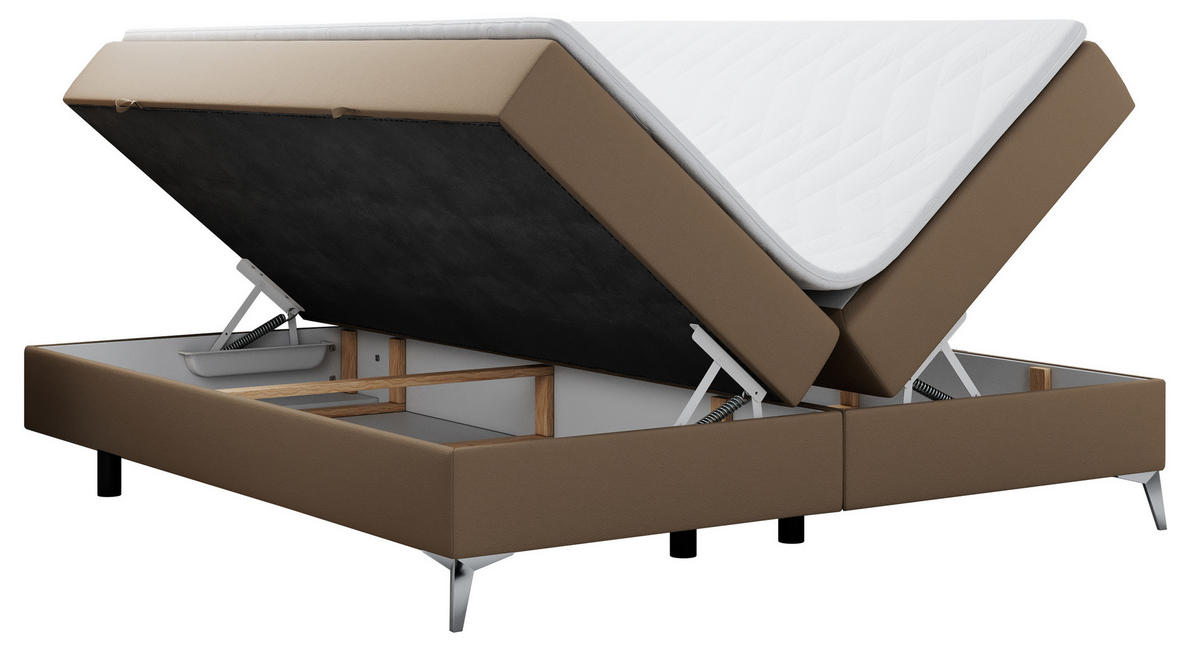 BOXBETT LESS 200/200 Braun Kunstleder - H4 - Braun, Holz/Textil (200/200cm) - MKS