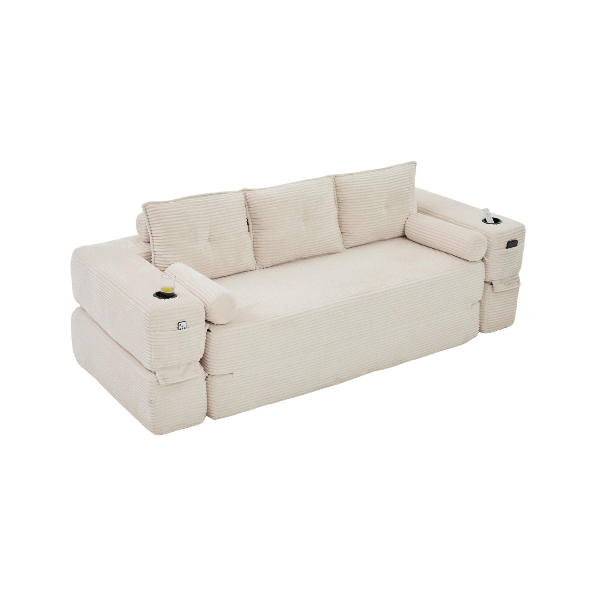 SOFA mit Schlaffunktion 232 x 98 x 80 cm Beige Cord - Beige, Kunststoff (98/80/232cm) - Meubliv