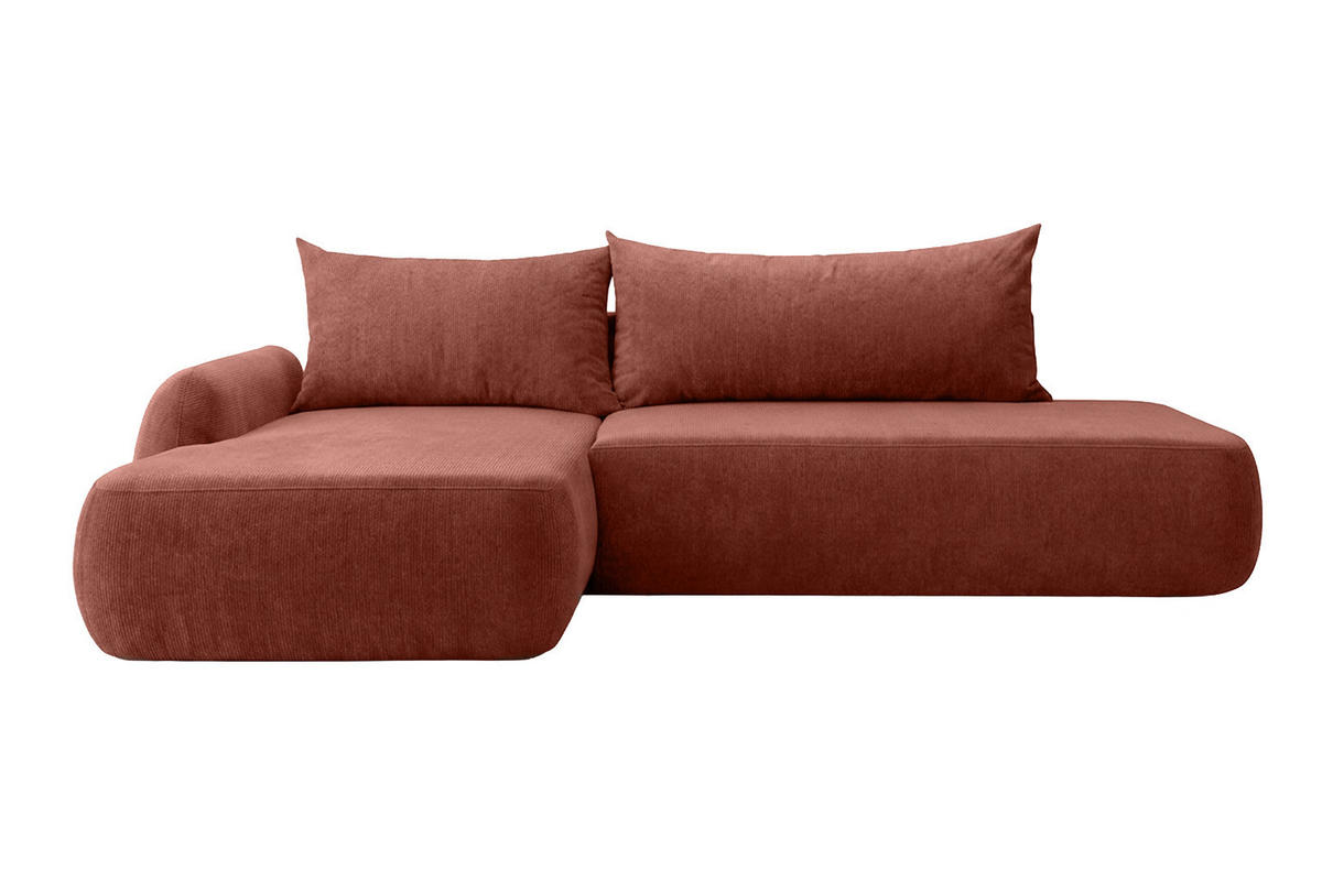 ECKSOFA Mit Schlaffunktion Und Bettkasten, Velvet-Stoff Vena, Kupfer, Links, HELA I - Kupferfarben, Holz (302/184cm) - Kaiser Möbel