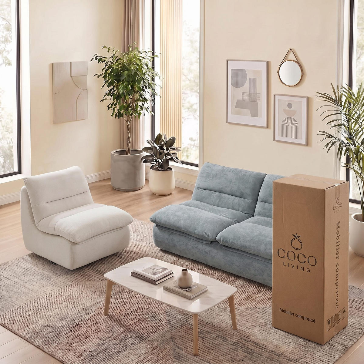 SITZGARNITUR Nuvia Sofa und Sessel Salbei und Weiß - Salbeigrün/Weiß, Textil (160/73/100cm) - COCO Living