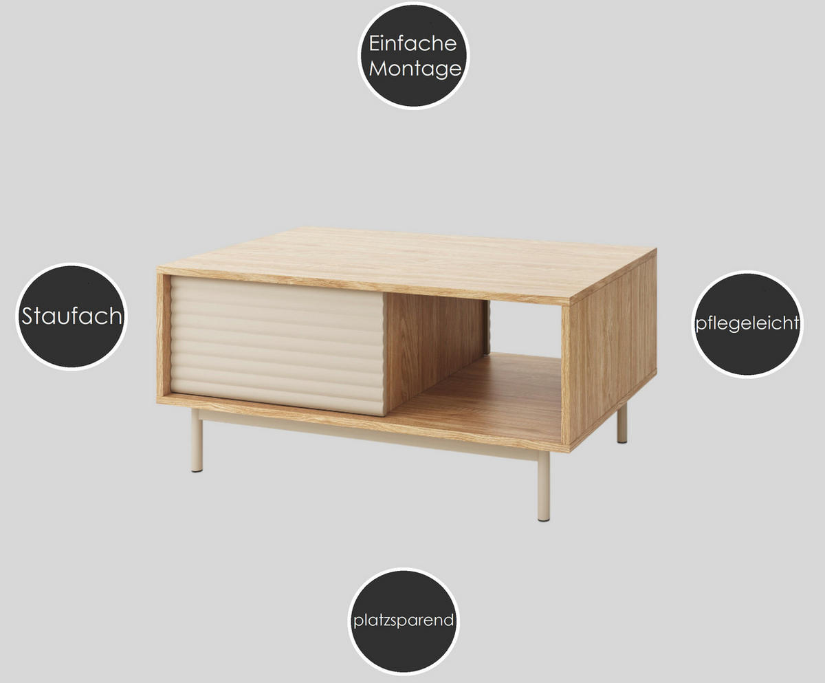 COUCHTISCH rechteckig Eiche geölt - Cashmere mit Staufach - Eichefarben/Beige, Holzwerkstoff (60/100/46cm) - designimpex