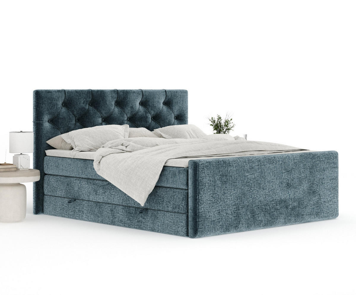 BOXSPRINGBETT Hugo Blau 160/200 cm - Blau/Schwarz, Holz/Holzwerkstoff (160/200cm) - Maison de Reve
