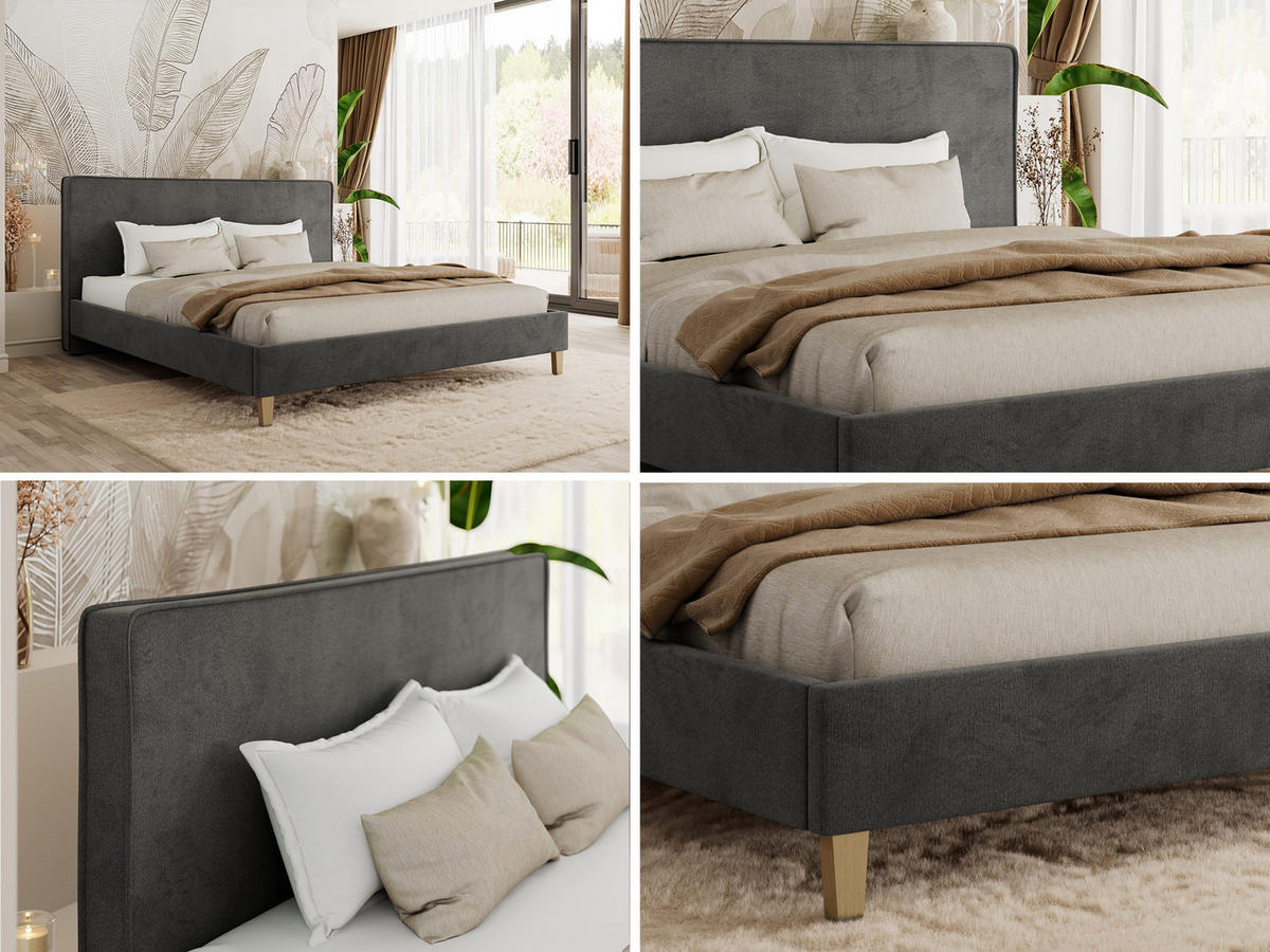ČALÚNENÁ POSTEĽ LUMARO CLASSIC 160/200 - Tmavosivá Samet - Matrac Foam - jadrový buk/tmavosivá, drevo/textil (160/200cm) - MKS