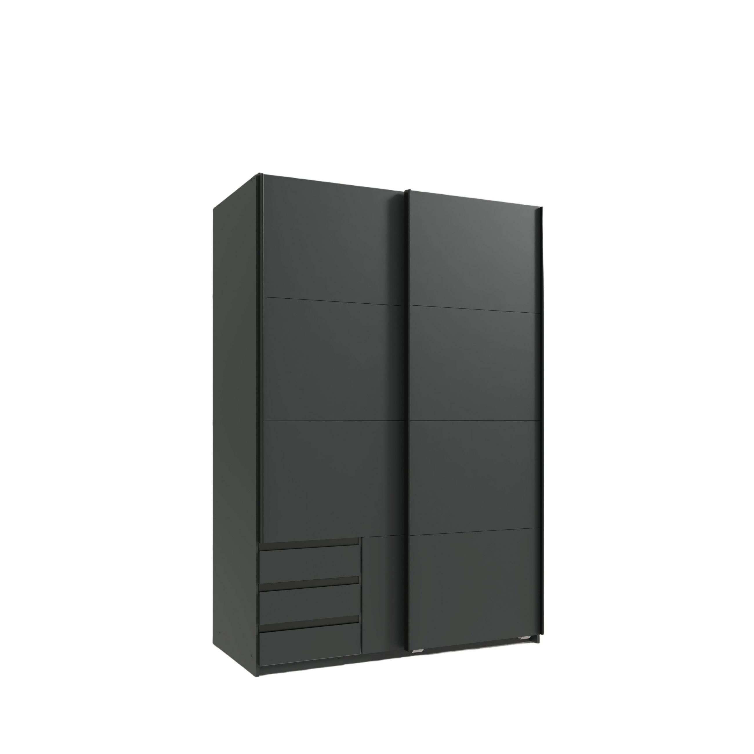 SCHWEBETÜRENSCHRANK 2-türig B135/H198/T65 cm, Kleiderschrank in Grafit mit sichtbaren Schubkästen / 22665 - Schwarz/Graphitfarben, Holz/Holzwerkstoff (135/198/65cm) - luma-home