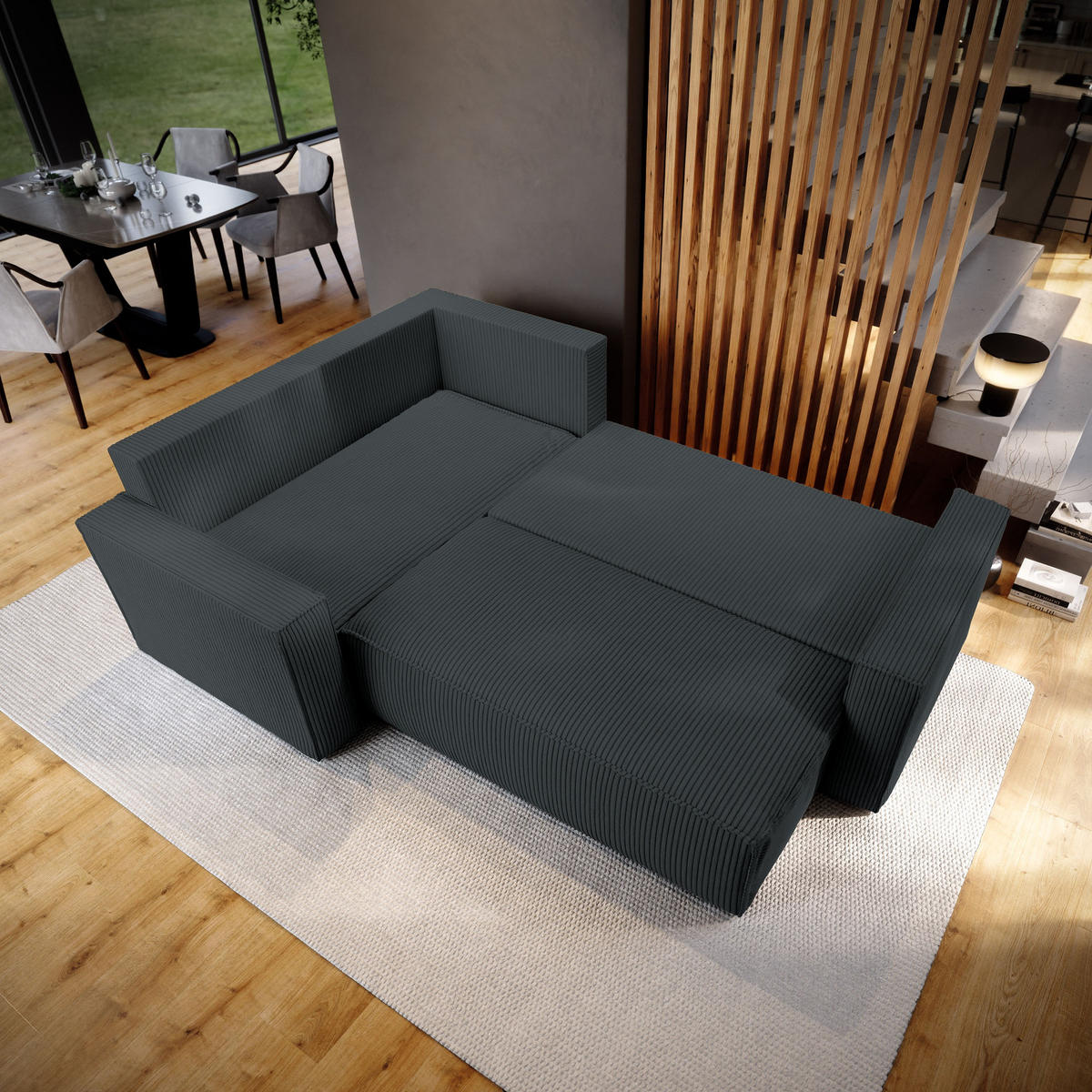 ECKSOFA ESTANO L-S Graphitfarben Kordstoff mit Schlaffunktion - Graphitfarben, Holz (230/158cm) - MASSENO