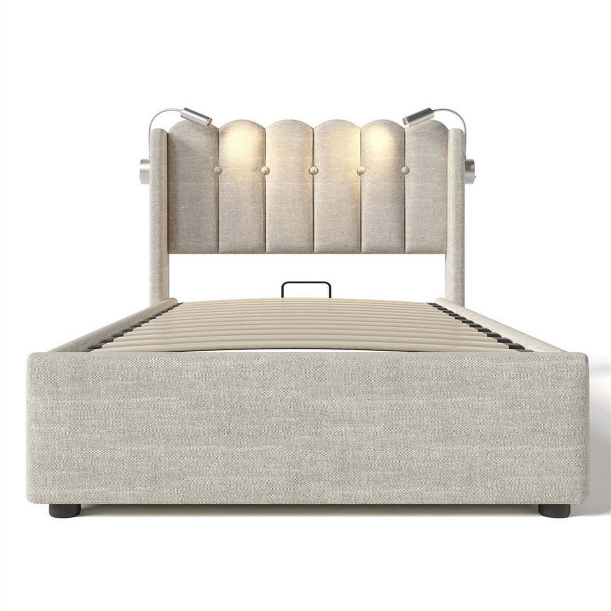 KLÄDD SÄNG 140/200 cm i beige linne - Beige, Trä/Textil (140/200cm) - KOMHTOM