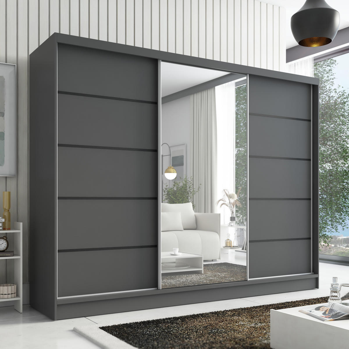 SCHWEBETÜRENSCHRANK 200 cm AURELIA 2 Farbe: Graphit - Graphitfarben, Holzwerkstoff (200/215/60cm) - A&J MöbelLand