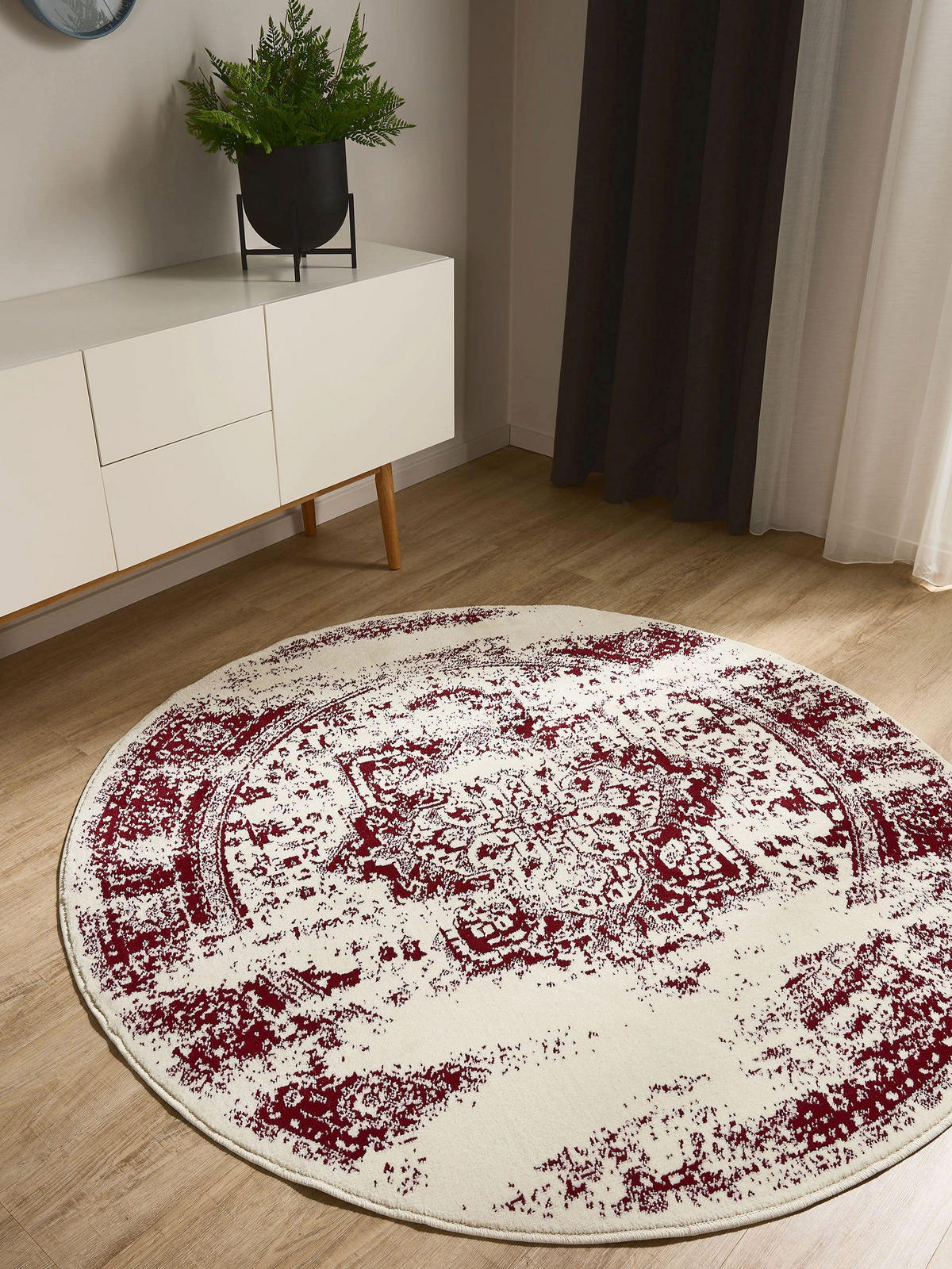 VINTAGE-TEPPICH Suki ø 120 cm rund - Rot/Creme, Kunststoff (120/120cm) - benuta