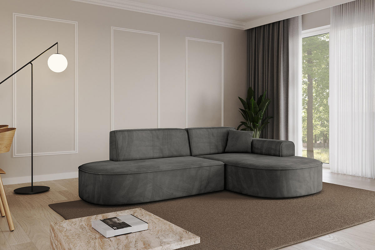 ECKSOFA Ottomane Rechts MARI-L1 - 243x171x79 cm Dunkelgrau Velours - Dunkelgrau/Schwarz, Holzwerkstoff/Kunststoff (171/243cm) - ALTDECOR