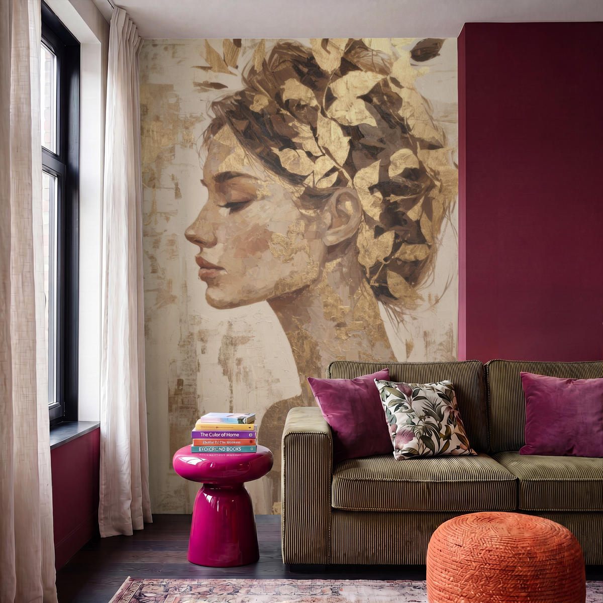 TAPETE - Frau - Gold - Abstrakt - Textur - 180x260 cm - Goldfarben, Papier (180/260cm) - OnlyWow