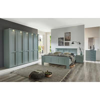 SCHLAFZIMMER Greenholm in Salbeigrün 4 teilig mit Kleiderschrank 250cm Breite ohne Spiegel, 180er Doppelbett und zwei Nachtschränken - Grün, Holzwerkstoff (80/200/120cm)