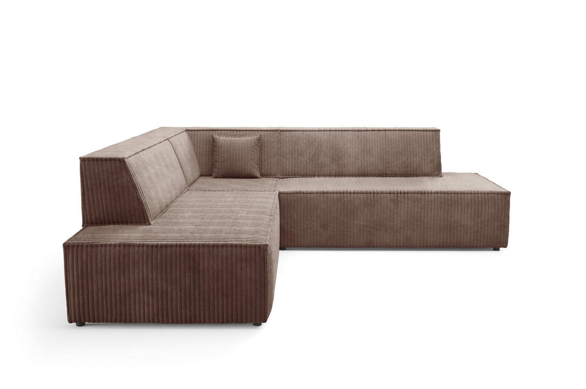 ECKSOFA TESSO II L-S Braun Kordstoff mit Schlaffunktion - Braun, Holz (254/254cm) - MASSENO