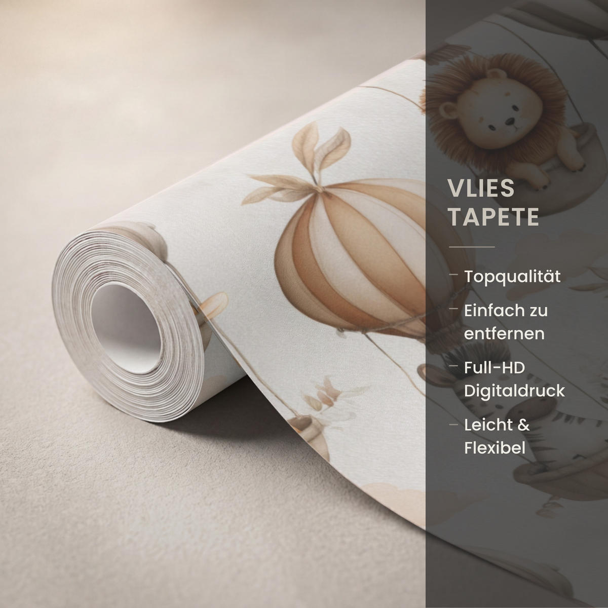 KINDERTAPETE - Safari - Heißluftballons - Taupe - 200x260 cm - Beige, Papier (200/260cm) - OnlyWow