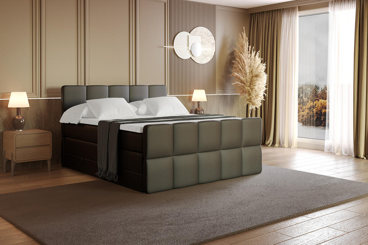 BOXSPRINGBETT mit Matratze und Lattenrost - LIRO-Z KING-120x200 - Schwarz Kunstleder - Schwarz, Holzwerkstoff (120/200cm) - ALTDECOR