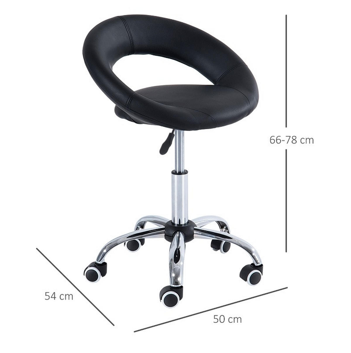 ROLLHOCKER in Schwarz 54x50x78 cm mit Rückenlehne, höhenverstellbar und drehbar - Schwarz, Kunststoff (50/78/54cm) - IVMEU