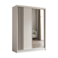 SCHWEBETÜRENSCHRANK Neli 160 cm mit Lamellen und Spiegel 2-türig, weiß, weiß, Lamelle schwarz - Schwarz/Weiß, Kunststoff (160/216/61cm) - Margaret Hadas24