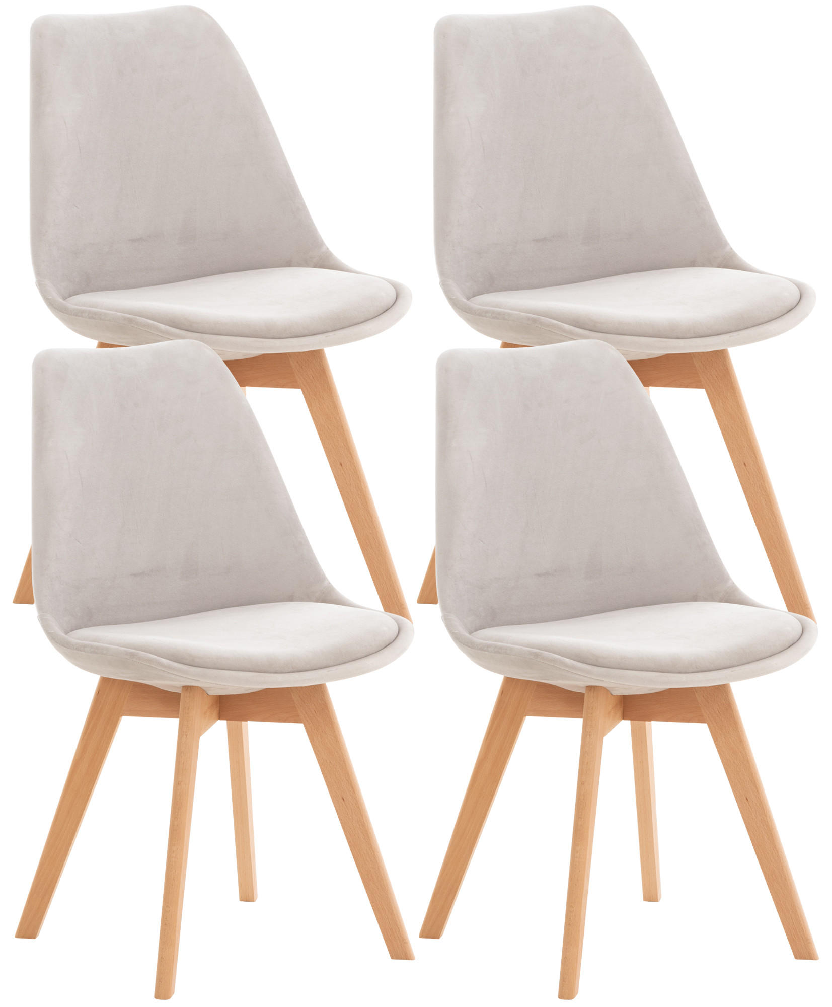 STUHL 4er Set Samt hellgrau - Eukalyptusholzfarben/Hellgrau, Holz/Textil (49/83/50cm) - CLP