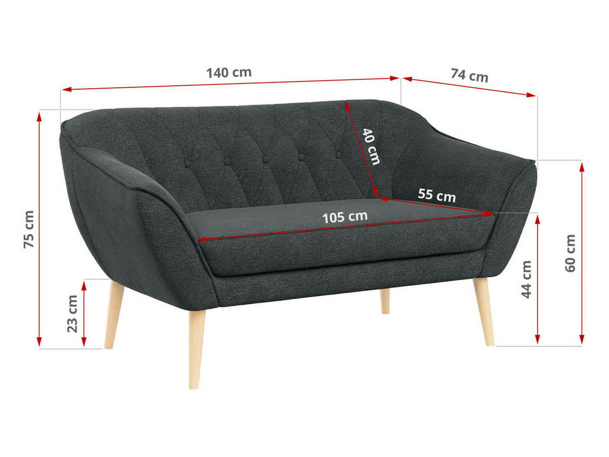SOFA Pirs 2 Sitzer Strukture Dunkelgrau - Dunkelgrau/Braun, Holz/Textil (140/75/74cm) - MKS