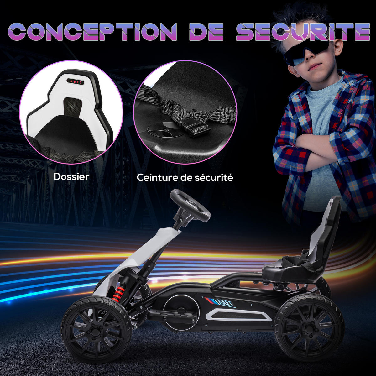 KINDER-ELEKTROKART DE-13137 einstellbare Geschwindigkeit Weiß - Weiß, Kunststoff (100/58/58.5cm) - ComfortXL