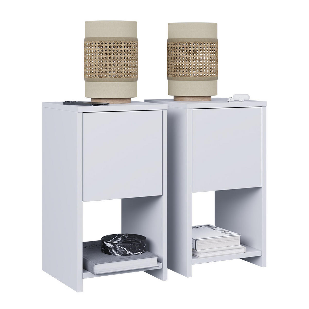 NACHTTISCH Evo Weiß 2er Set - Weiß, Holzwerkstoff (30/55/30cm) - Vicco