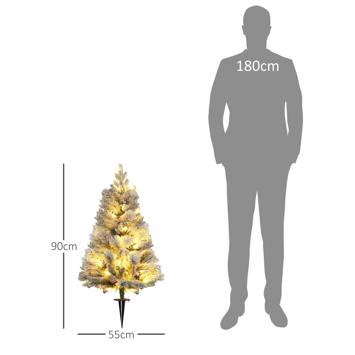 107 cm Künstlicher Weihnachtsbaum, 2er-Set mit 100 LED-Lichten flammhemmend - Weiß/Grün, Kunststoff/Metall (107cm) - HOMCOM