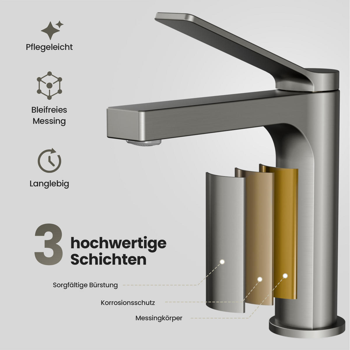 WASCHTISCHARMATUR mit Spulen-Zertifiziertem Filterelement Anthrazit Matt - Anthrazit, Metall (17.3/4.6/19.5cm) - EMKE