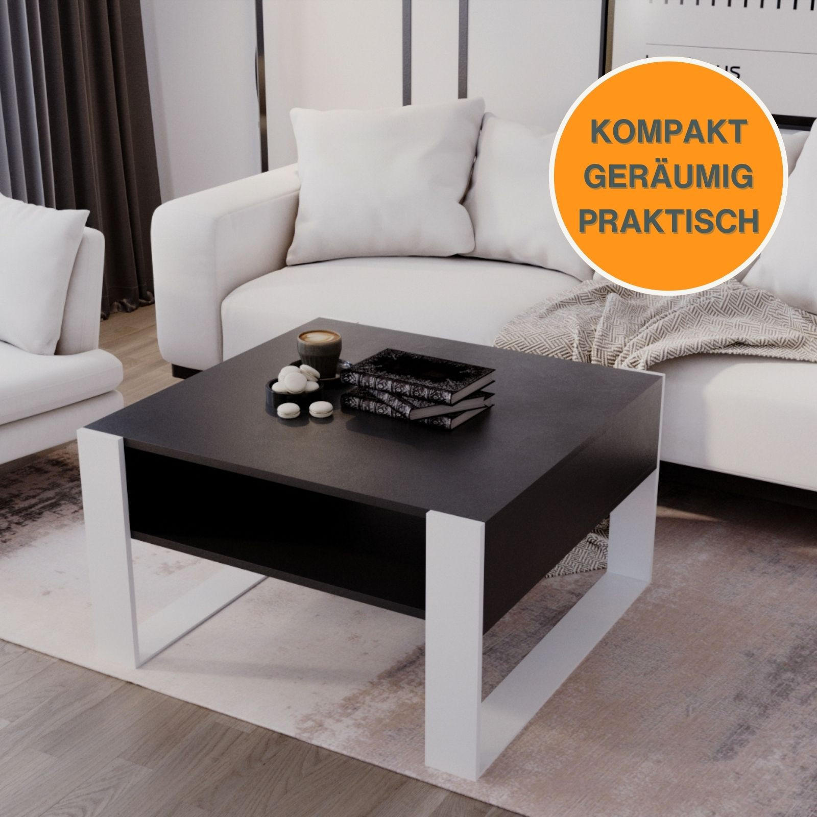 COUCHTISCH Karo_71.5 68/45/71,5 - Schwarz/Weiß, Holzwerkstoff (72/68/45cm) - RAUMHIRSCH FURNITURE