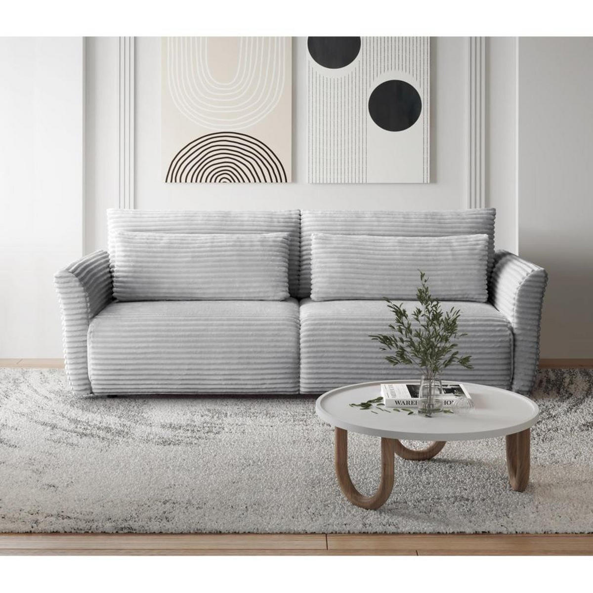 SCHLAFSOFA Samir 3-Sitzer hellgrau - Hellgrau/Schwarz, Kunststoff/Textil (240/92/108cm) - Beautysofa