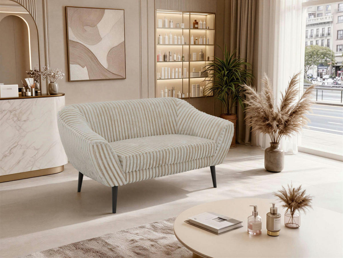 2-SITZER-SOFA PIRS - Beige Cord - Schwarze Beine - Beige/Creme, Holzwerkstoff/Textil (140/75/74cm) - MKS
