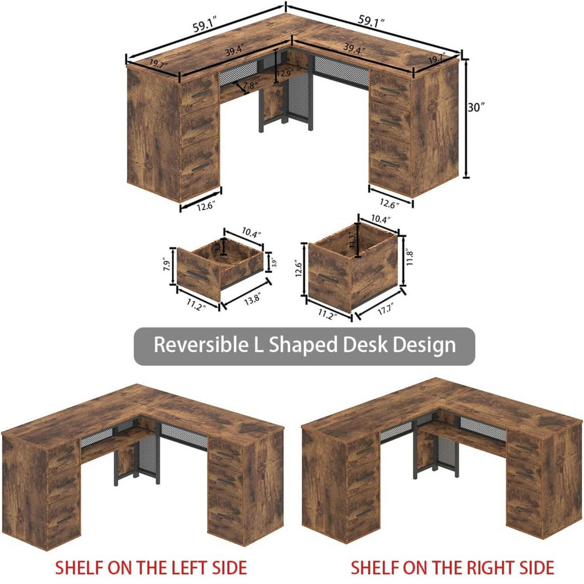 SCHREIBTISCH L-FORM mit Schubladen Eckschreibtisch 150 x 150 cm - Wildeiche, Holzwerkstoff/Metall (150/150/76.2cm) - Quality Elegance
