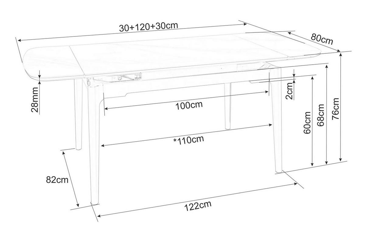 ESSTISCH Sento Weiß Marmor / Schwarz 120-180 / 80 / 76cm - Schwarz/Weiß, Holz/Keramik (80/180/76cm) - Feldmann-Wohnen