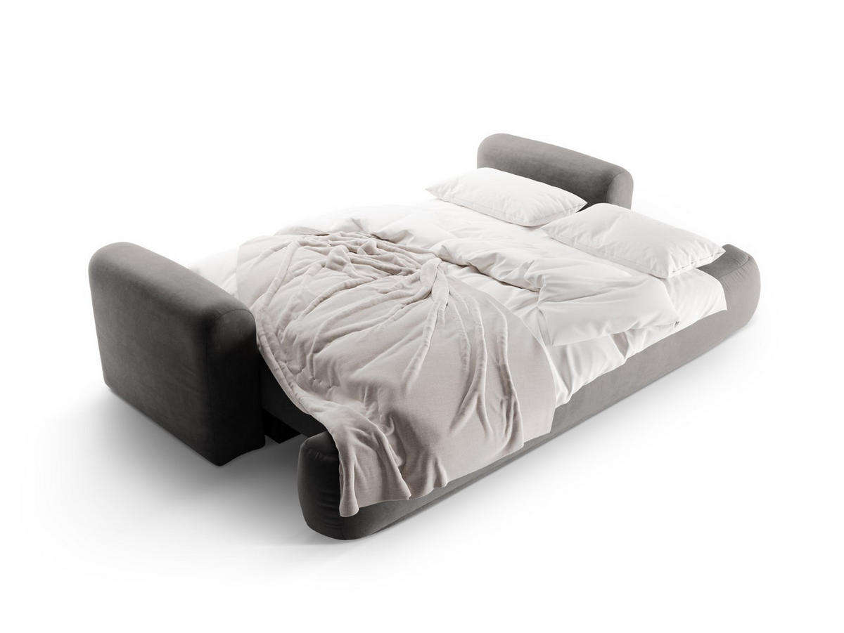 SOFA ausklappbar mit Bettkasten Ella aus Samt grau 3 Sitzplätze - Grau, Textil (271/94/108cm) - Micadoni