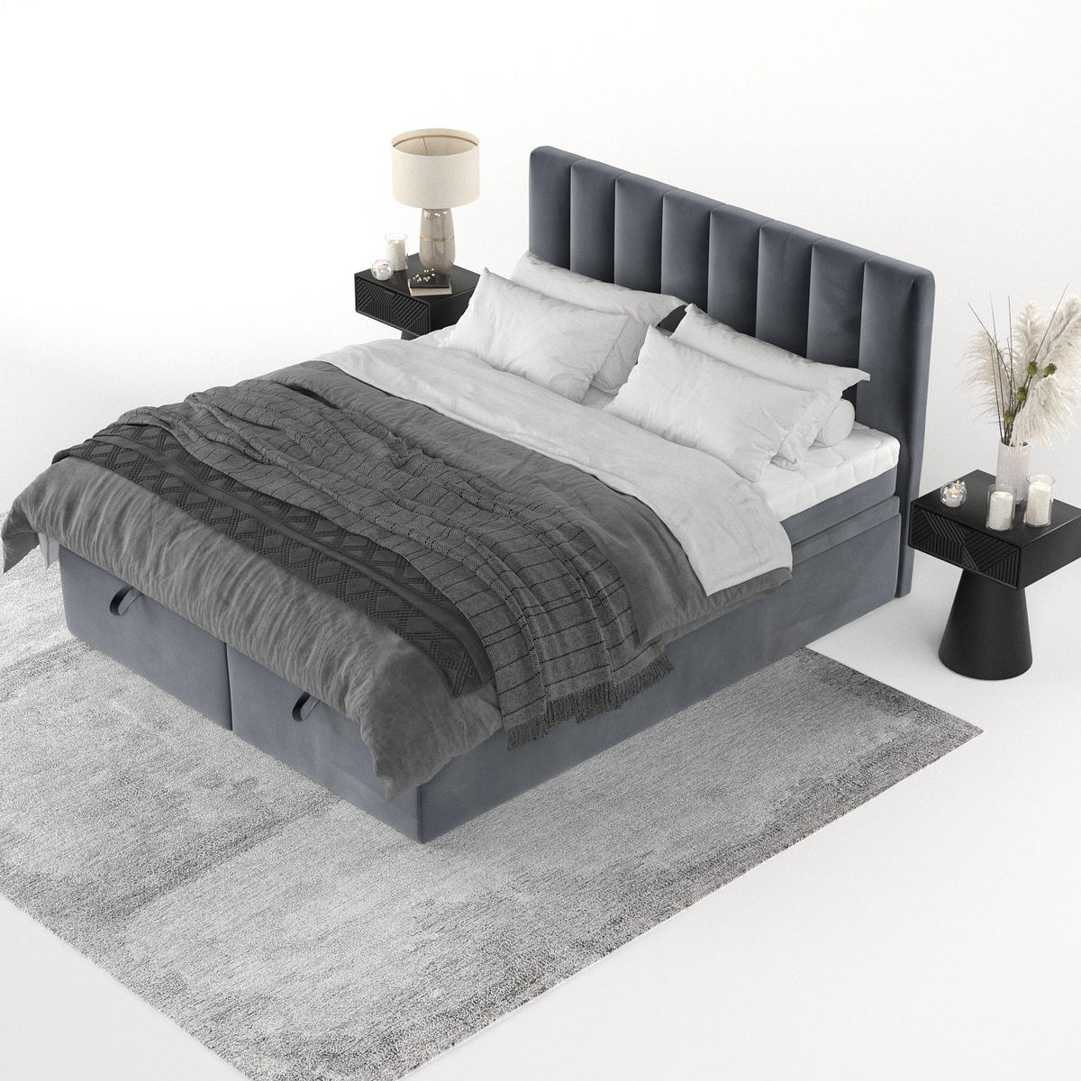 BOXBETT Lume 200/200 cm Dunkelgrau im Kronos Stoff - Dunkelgrau/Schwarz, Holz/Holzwerkstoff (200/200cm) - AltaBeds