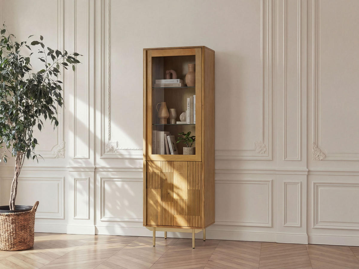 VITRINE Mango 60x40x180 hellbraun geölt MIAMI #117 - Braun, Holz (60/180/40cm) - Massivmoebel24