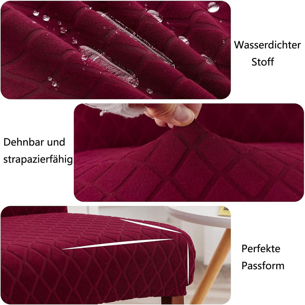 STUHLHUSSE Premium Wasserdicht Stretch Stuhlbezug Bordeauxrot 2 Stück - Weinrot, Textil (45/45cm) - Kaket