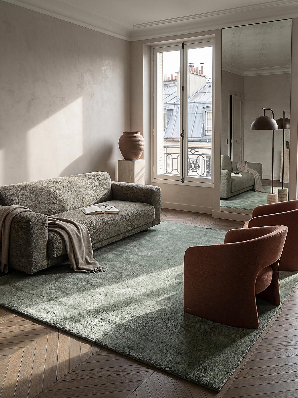 TEPPICH Hochflor ALDAN Antirutsch Uni Polyester Grün 240 x 340 cm - Grün, Textil (240/340cm) - KADIMA DESIGN