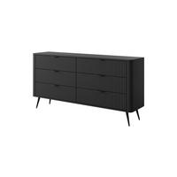 KOMMODE Lante, Schwarz, Breit, Sechs Schubladen, Geriffelte Fronten - Schwarz, Holzwerkstoff (163/81/38cm) - Bettso