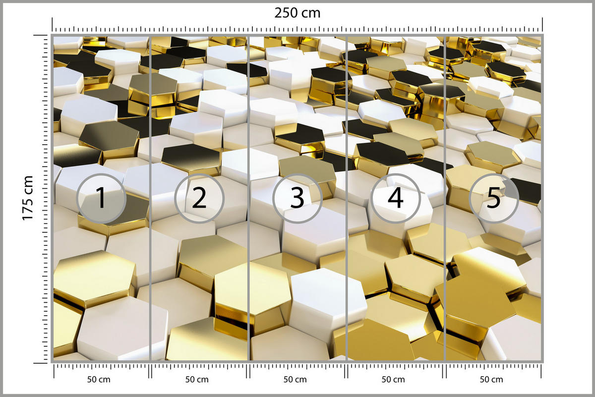 FOTOTAPETE für Büro Futuristisch Goldene Hexagone Formen Geometrie 250x175 - Gelb/Goldfarben, Papier (250/175cm) - Muralo