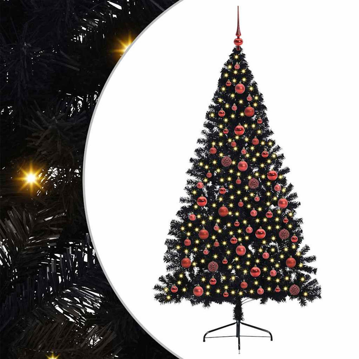 WEIHNACHTSBAUM Künstlicher Vorbeleuchteter Haltbar 115/115/180 cm Schwarz PVC - Schwarz, Kunststoff (180cm) - vidaXL