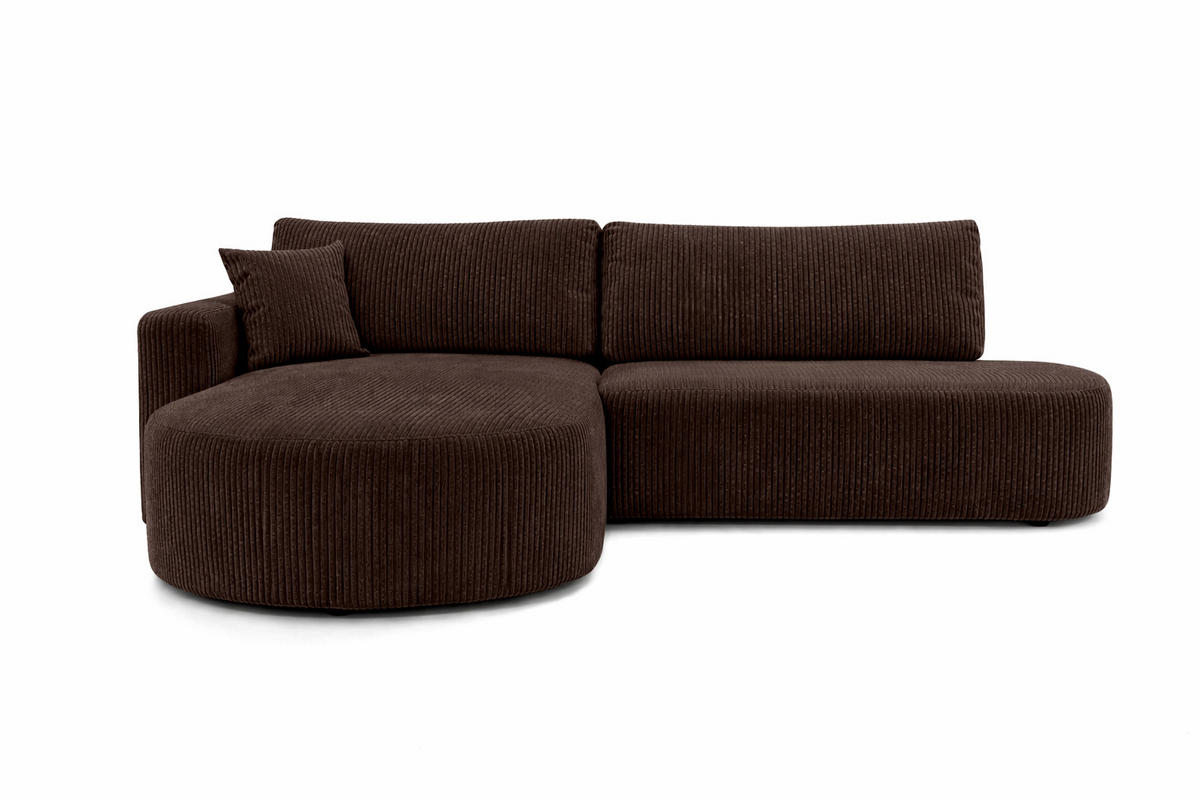 ECKSOFA Mit Schlaffunktion Und Bettkasten, Cordstoff Poso, Braun, Links, ROUND ONE OPEN XL - Braun, Holz (262/175cm) - Kaiser Möbel