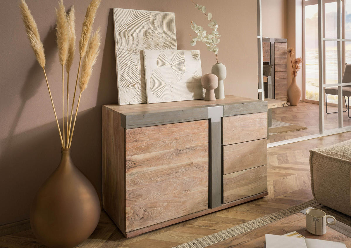 SIDEBOARD Akazie 115x45x75 beige lackiert Amsterdam #109 - Beige, Holz (115/75/45cm) - Massivmoebel24