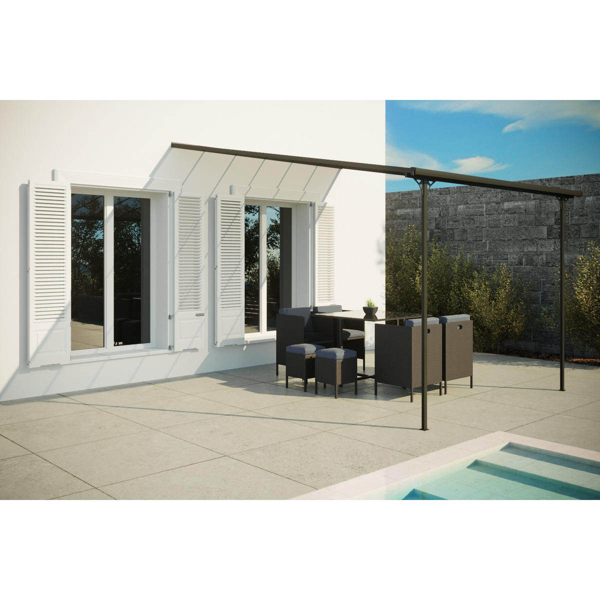 CARPORT Ferrato grau aus Aluminium 11 44 m² - Grau, Metall (305/285/375cm) - Concept Usine