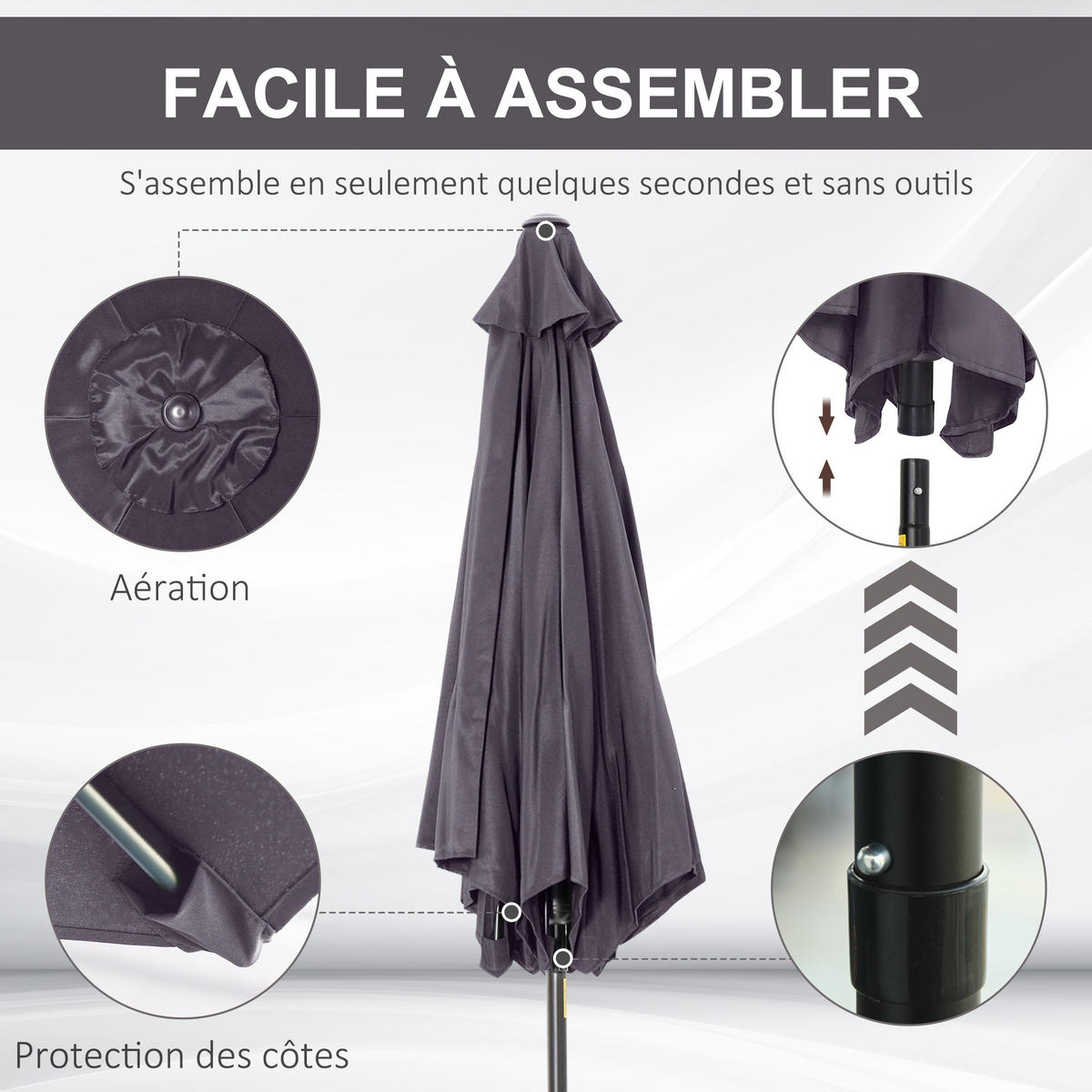 SONNENSCHIRM DE-11415 neigbar, mit Kurbel, Aluminium Grau - Grau, Metall (260/260cm) - ComfortXL